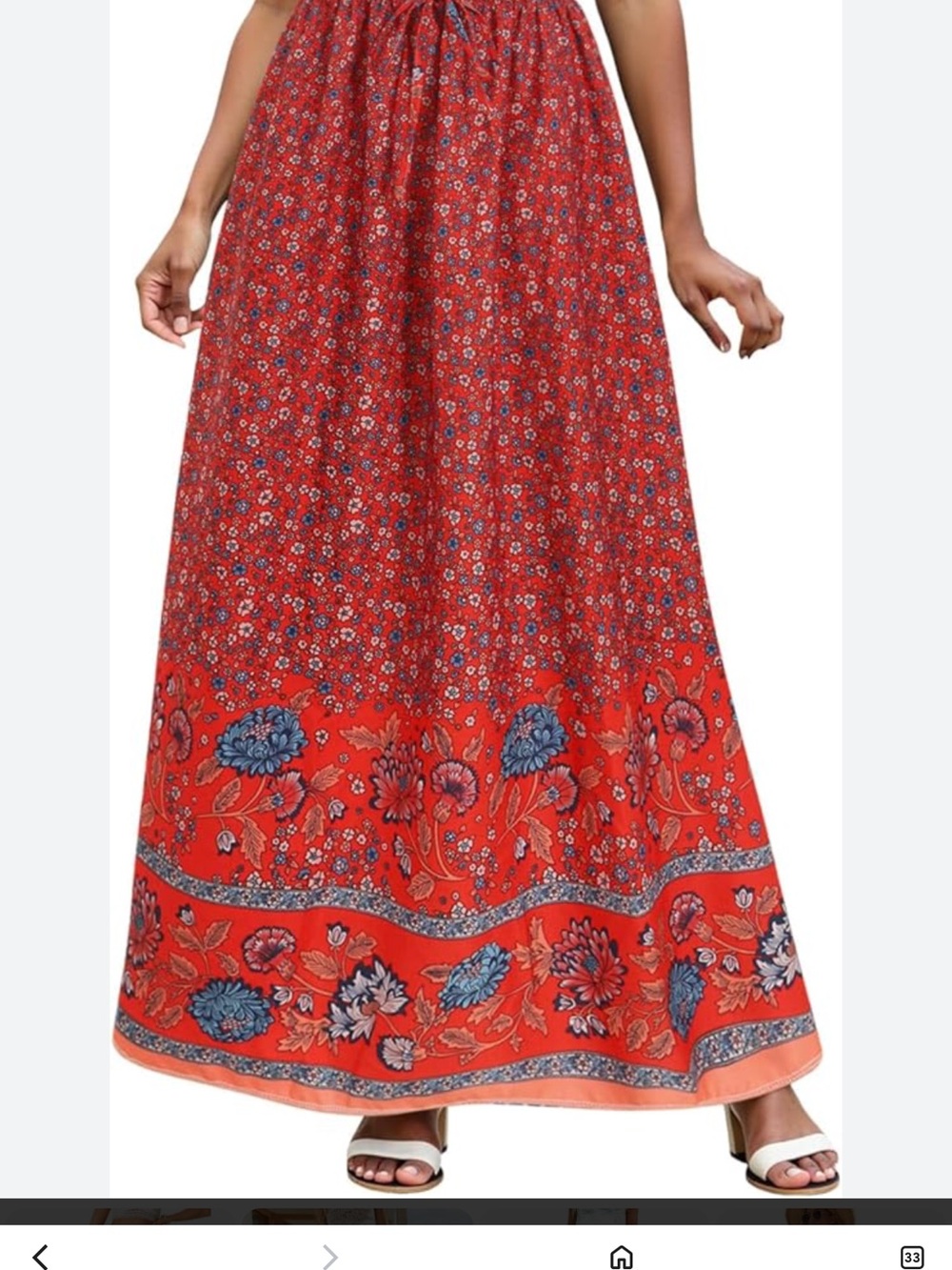 Boho Red Floral Border Maxi Skirt